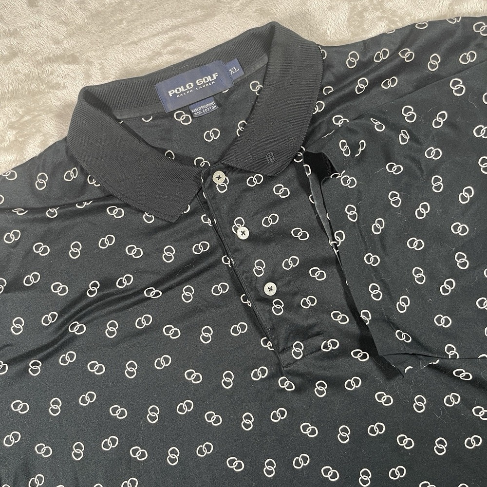 Vintage Polo Golf Ralph Lauren Polo Men's XL Black Chain Link Print AOP